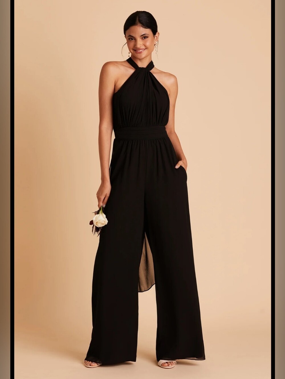 Birdy Grey Bridesmaid Convertible Wide-Leg Jumpsuit in Black